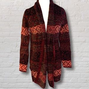 NWOT Forever 21 Red Burgundy Maroon Aztec Print Open Knit Cardigan Size S